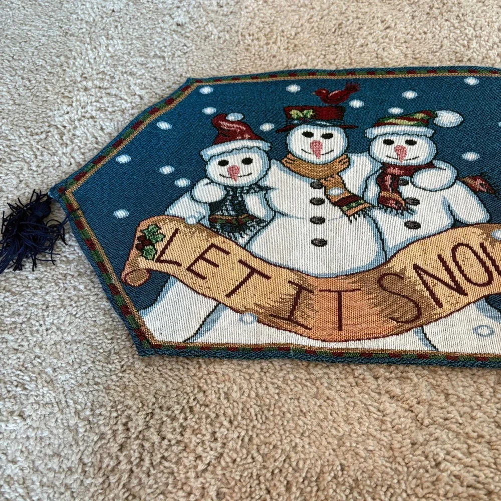 Snowman Winter Table Runner 71x13 Let It Snow Winter Holiday‎ Decor Tapestry